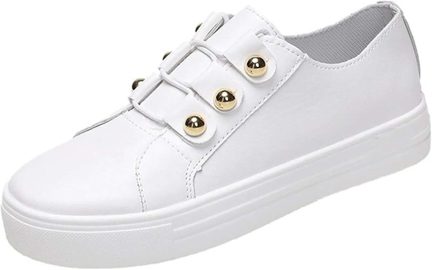Lausiuoe Sneakers For Women Walking Shoes Wide Width Low Top Casual Fashion Slip On Soft Non-Slip Leather Flat Loafers