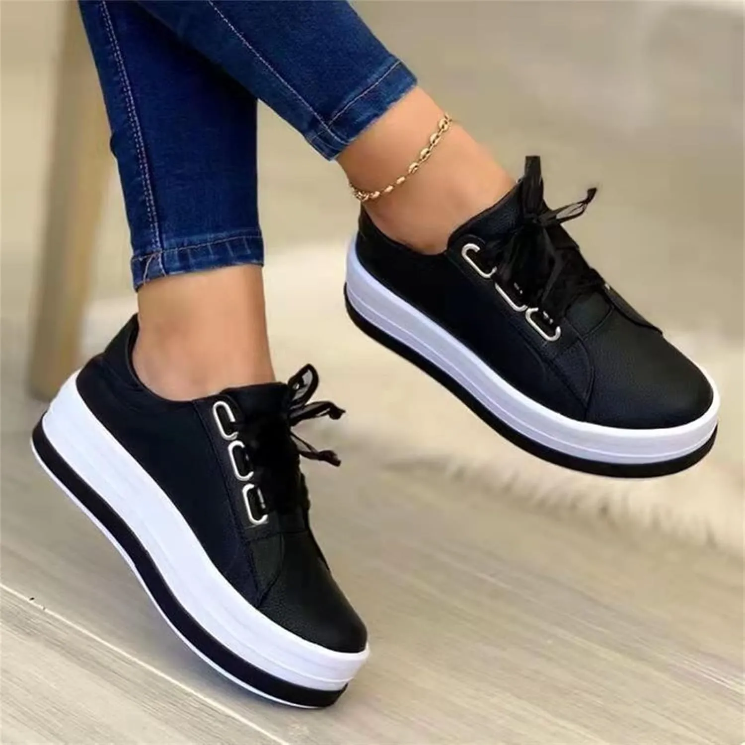 Lausiuoe Sneakers For Women Walking Shoes Wide Width Slip On Leather Loafers Fashion Casual Classic Soft Flat Shoes