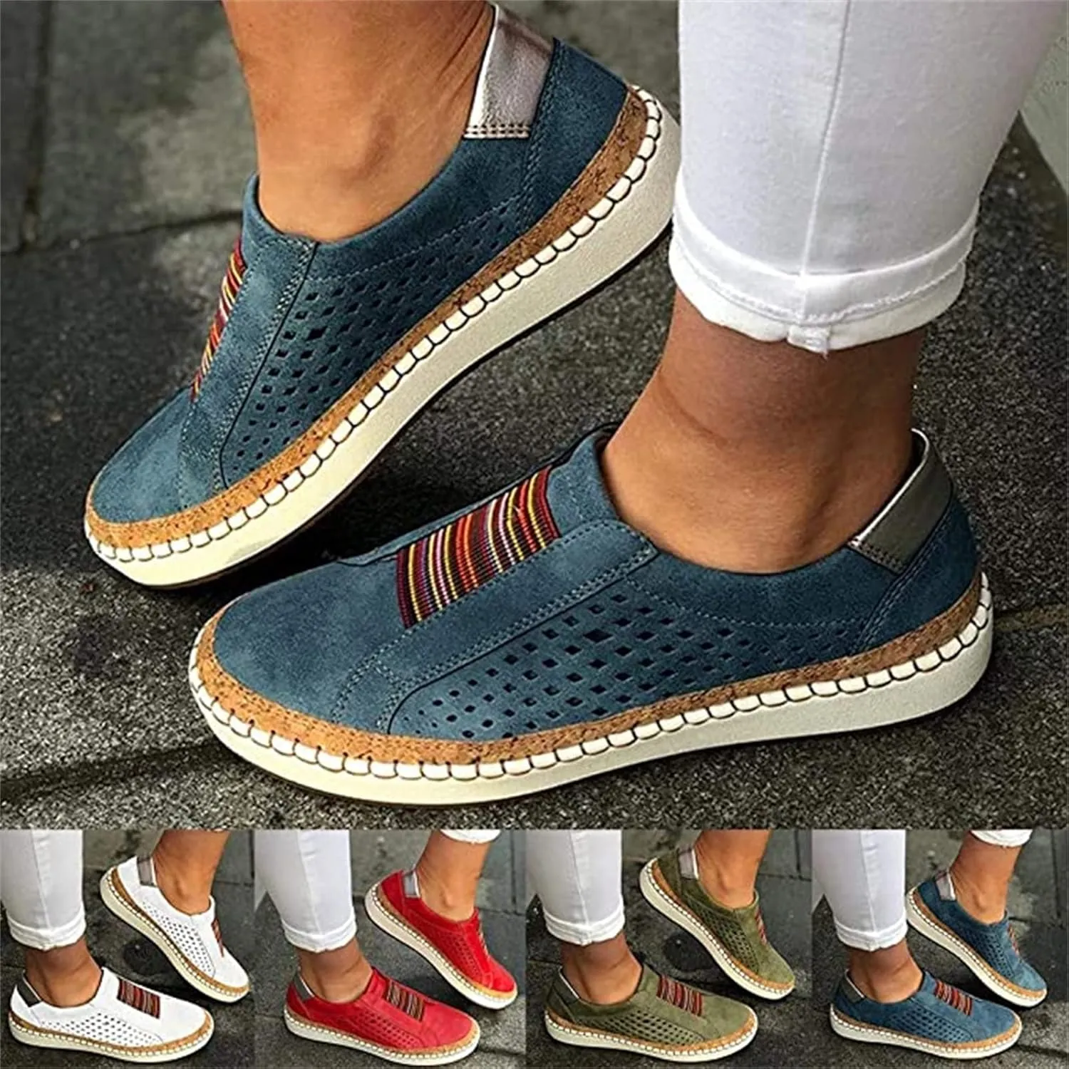 Lausiuoe Sneakers For Women Wide Width Comfortable Low Top Casual Canvas Shoes Fashion Slip On Walking Flat Loafers