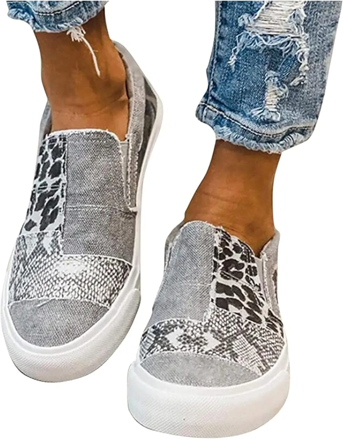 Lausiuoe Sneakers For Women Wide Width Size 11 Women's Slip on Canvas Shoes Low Top Sneakers Non Slip Fashion Casual Fall Classic Lightweight Soft Comfort Breathable Walking Flat Loafers