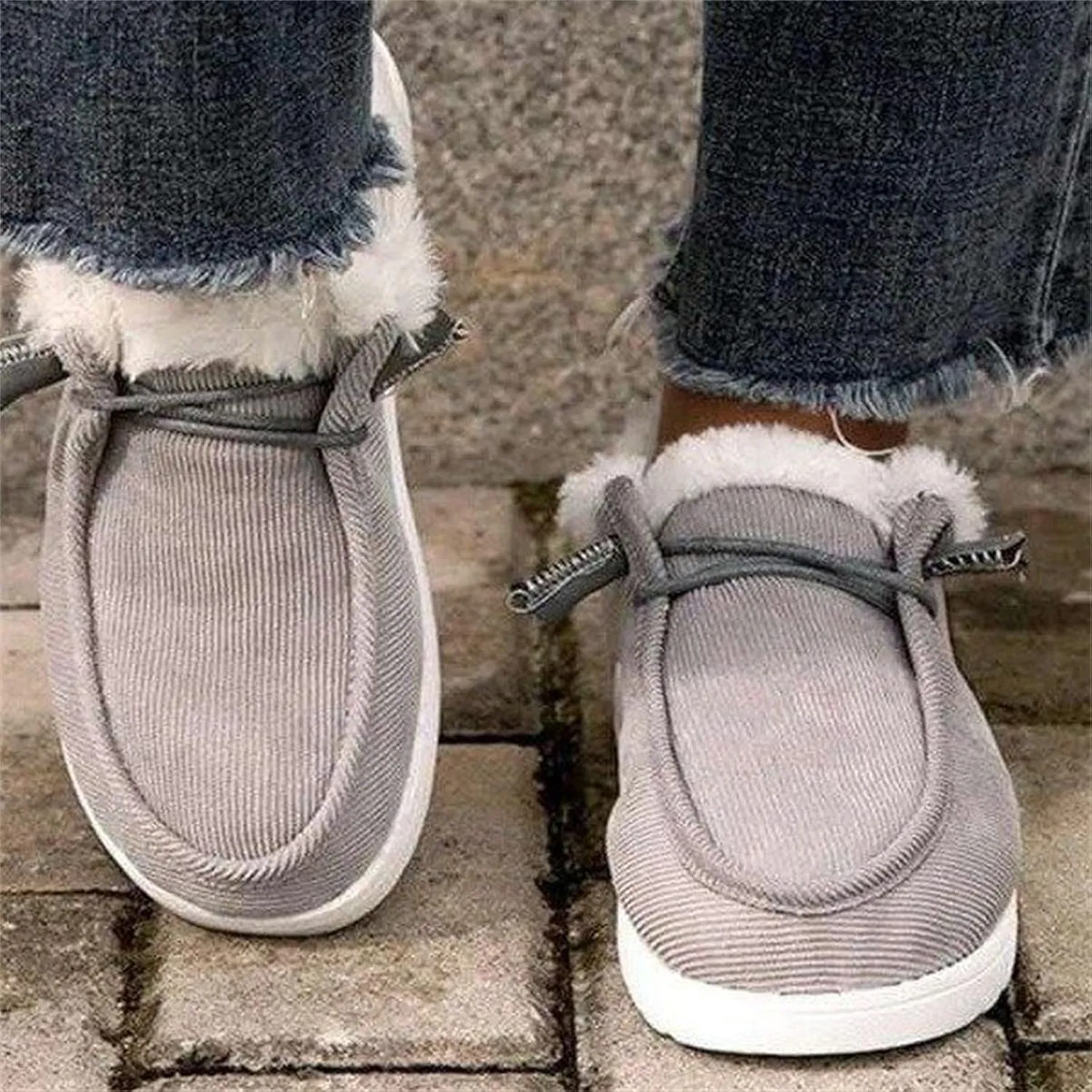 Lausiuoe Snow Boots For Women Cute Wide Calf Ankle Booties Slip On Comfort Winter Fuzzy Fashion Casual Walking Shoes Loafers