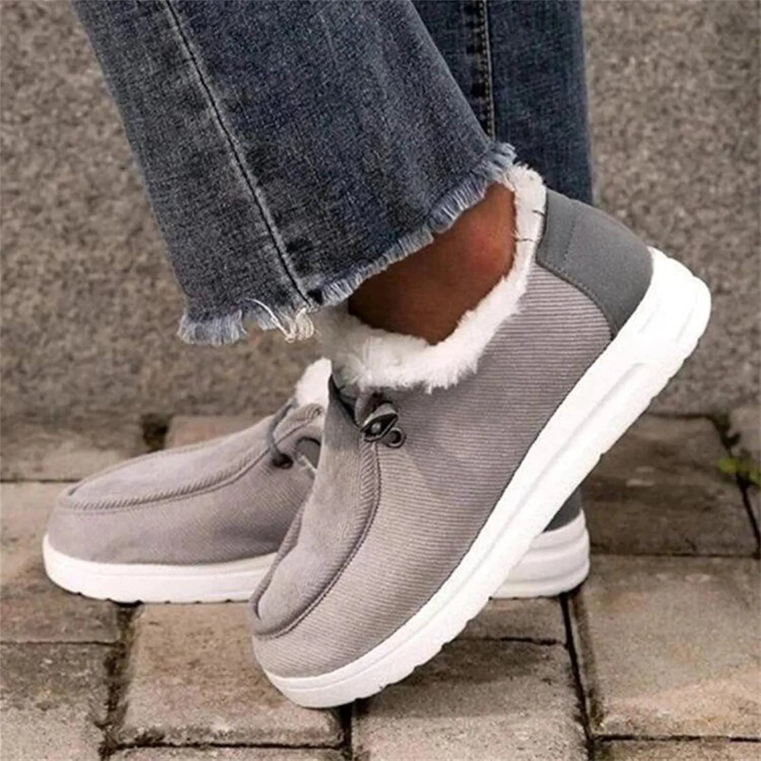 Lausiuoe Snow Boots For Women Cute Wide Calf Ankle Booties Slip On Comfort Winter Fuzzy Fashion Casual Walking Shoes Loafers