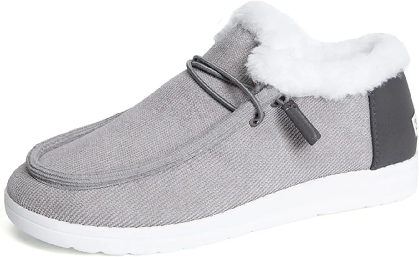 Lausiuoe Snow Boots For Women Cute Wide Calf Ankle Booties Slip On Comfort Winter Fuzzy Fashion Casual Walking Shoes Loafers