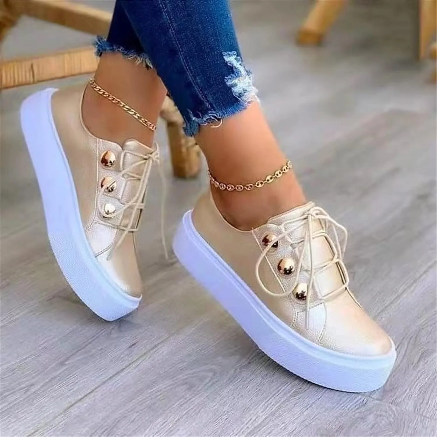 Lausiuoe Women's Fashion Sneakers Slip On Leather Shoes Low Top Non Slip Fashion Casual Comfort Walking Flat Loafers