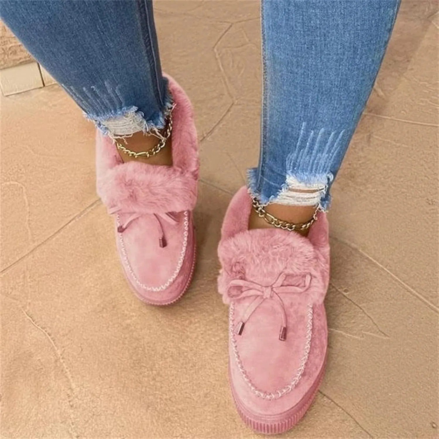 Lausiuoe Womens Winter Boots With Fur Lined Fluffy Fuzzy Slipper Ankle Boots Soft Cozy Fashion Casual Walking Shoes