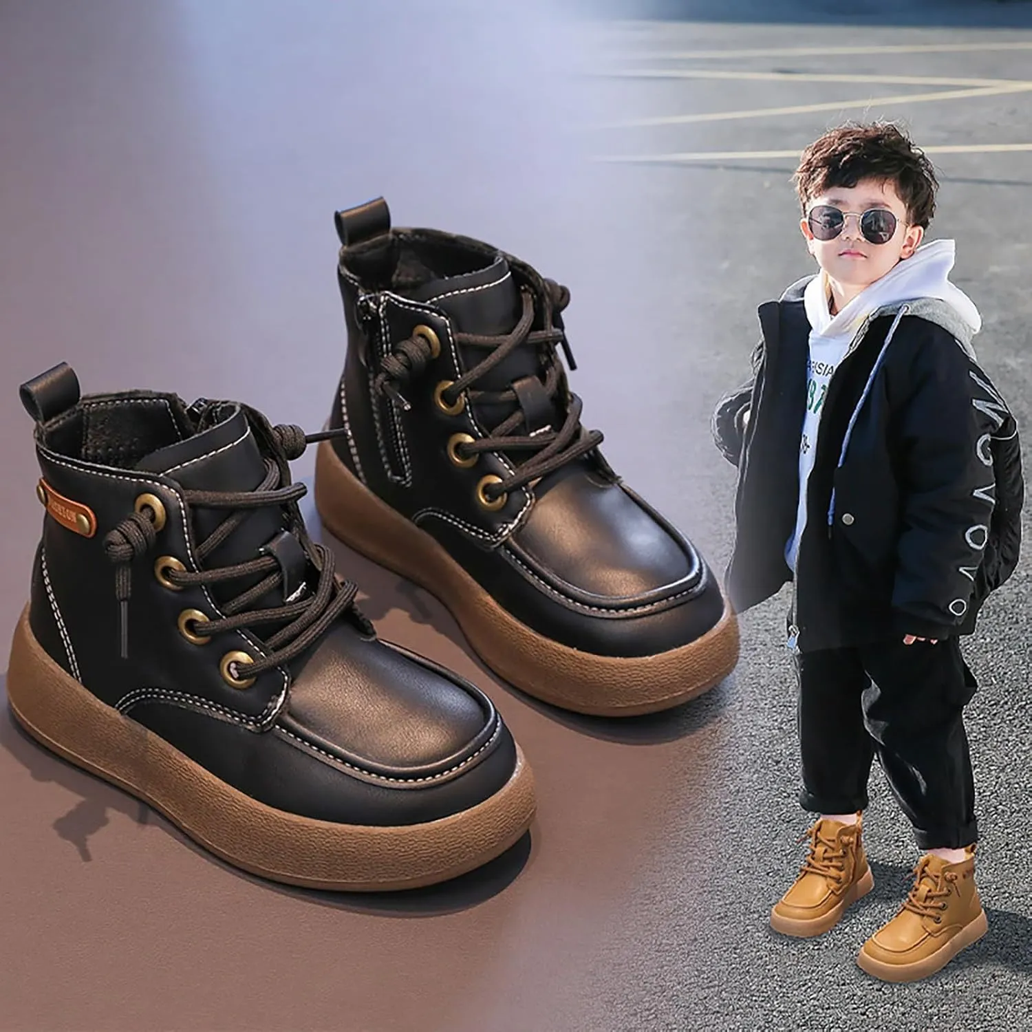 Leather Soft Snow Booties For Boys Kids Lace-Up Outdoor Sport Boots Shoes Fashion Casual aterproof Flat Shoes