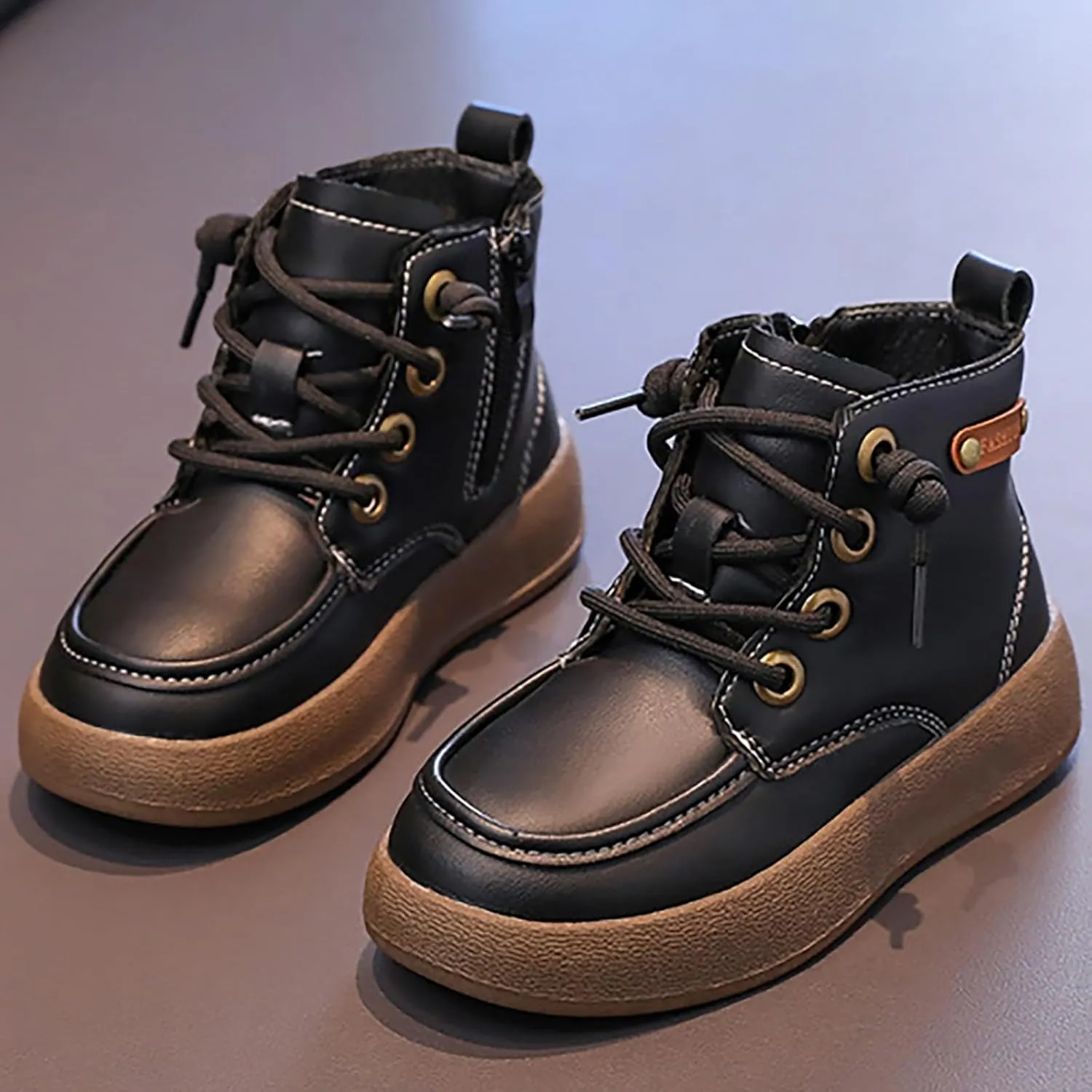Leather Soft Snow Booties For Boys Kids Lace-Up Outdoor Sport Boots Shoes Fashion Casual aterproof Flat Shoes