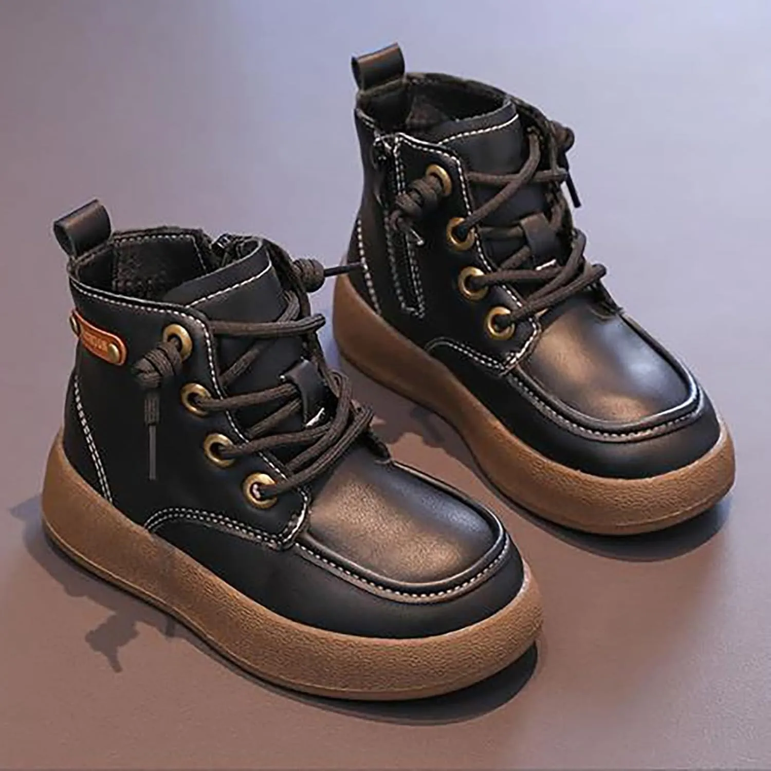 Leather Soft Snow Booties For Boys Kids Lace-Up Outdoor Sport Boots Shoes Fashion Casual aterproof Flat Shoes