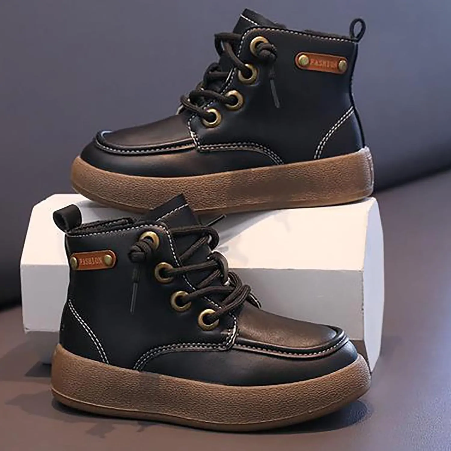 Leather Soft Snow Booties For Boys Kids Lace-Up Outdoor Sport Boots Shoes Fashion Casual aterproof Flat Shoes