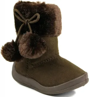 Little Girl's Bany Flat Pom Pom Ankle Boot 7 Brown