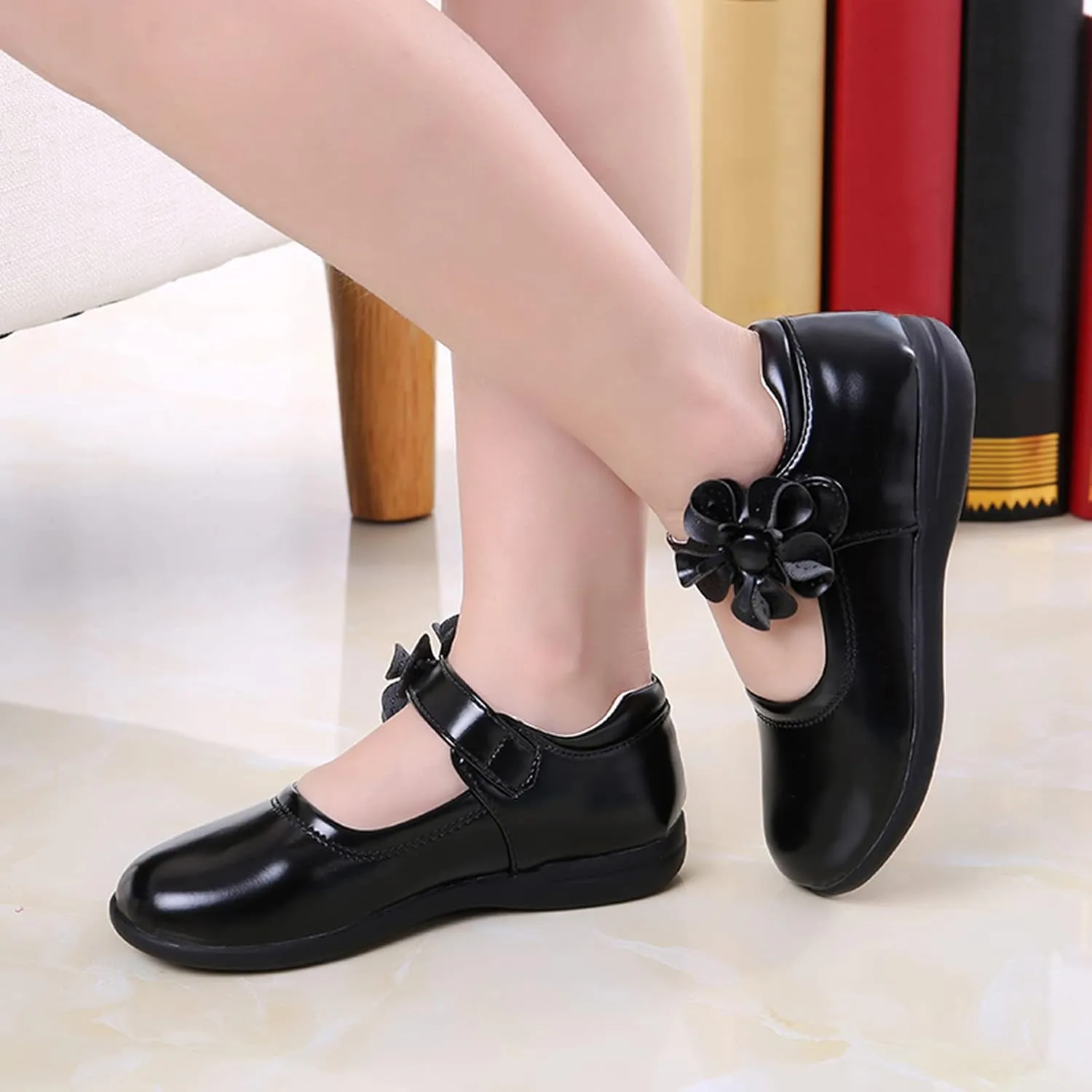 Little Kid Girl's Flower School Uniform Dress Shoes Ballet Flats Ballerina Flat Strap Shoes for Wedding Party 3-13 Years