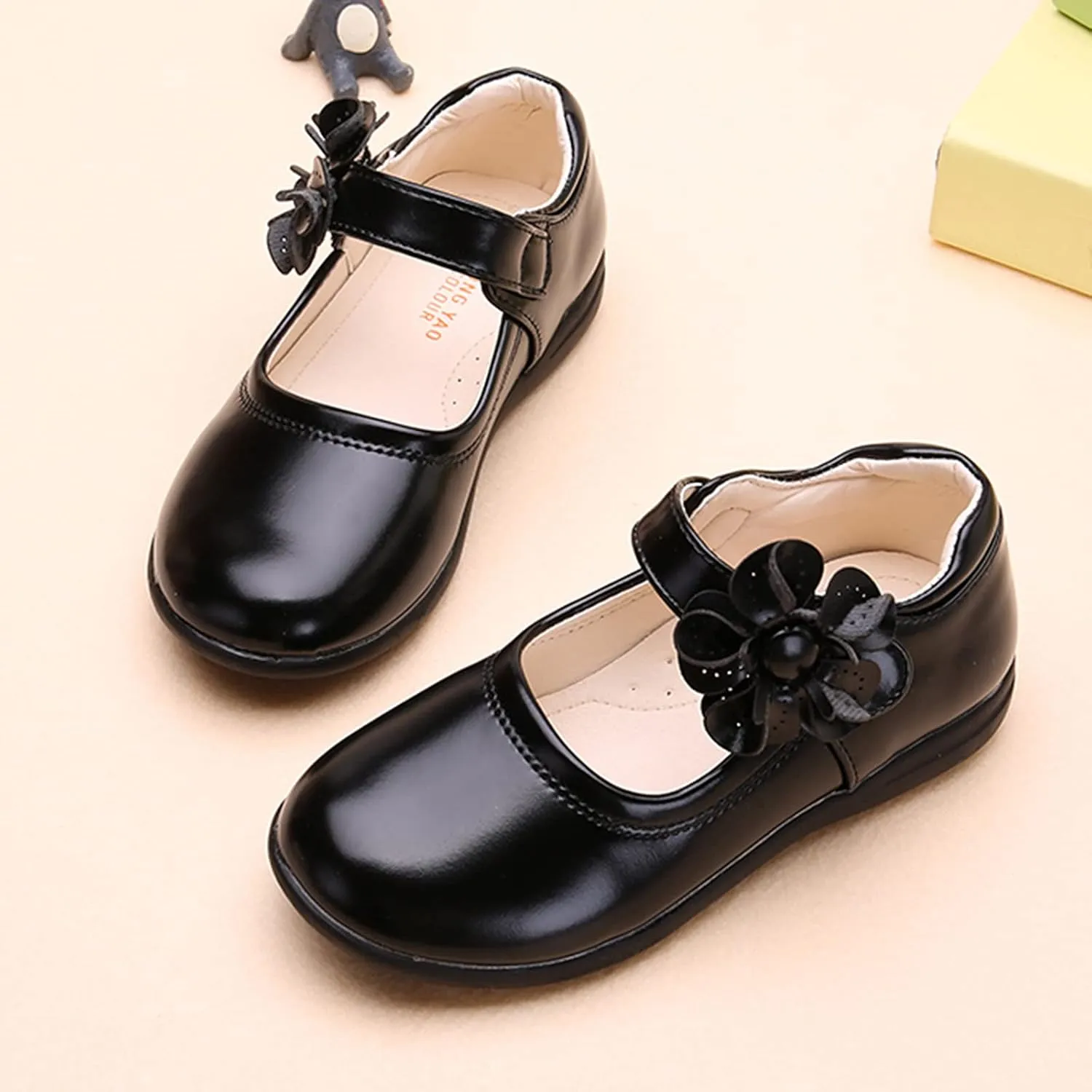 Little Kid Girl's Flower School Uniform Dress Shoes Ballet Flats Ballerina Flat Strap Shoes for Wedding Party 3-13 Years