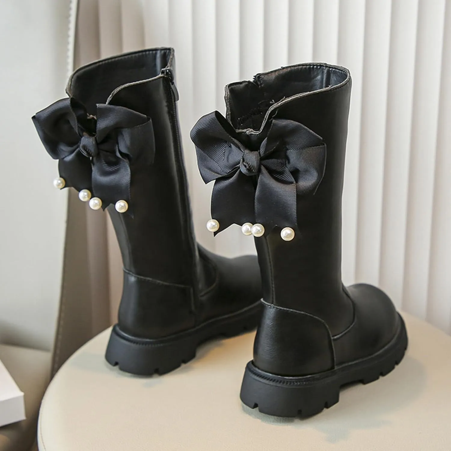 Little Kid/Big Kid Knee High Riding Boots Knee High Mid Calf Combat Riding Boots Square Toe Hiking Boots