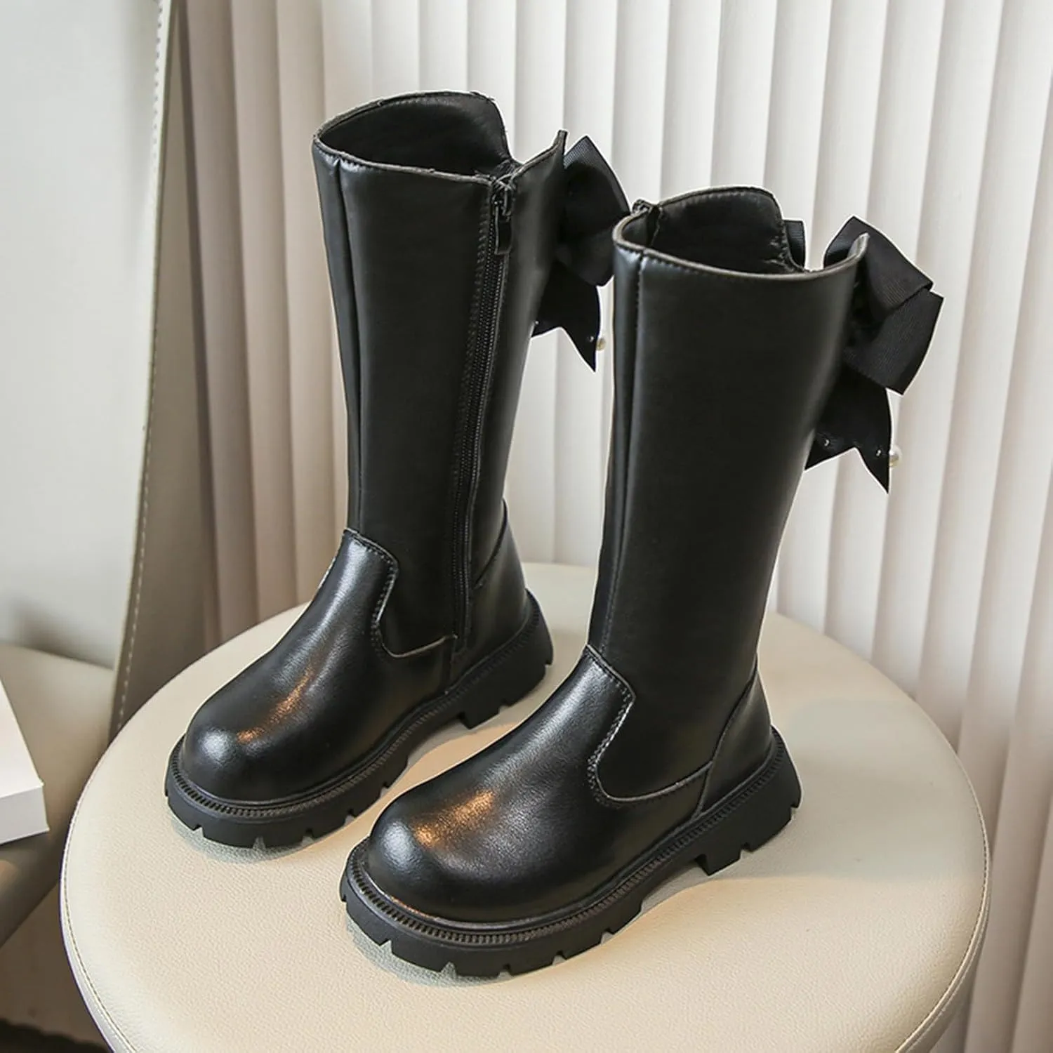 Little Kid/Big Kid Knee High Riding Boots Knee High Mid Calf Combat Riding Boots Square Toe Hiking Boots
