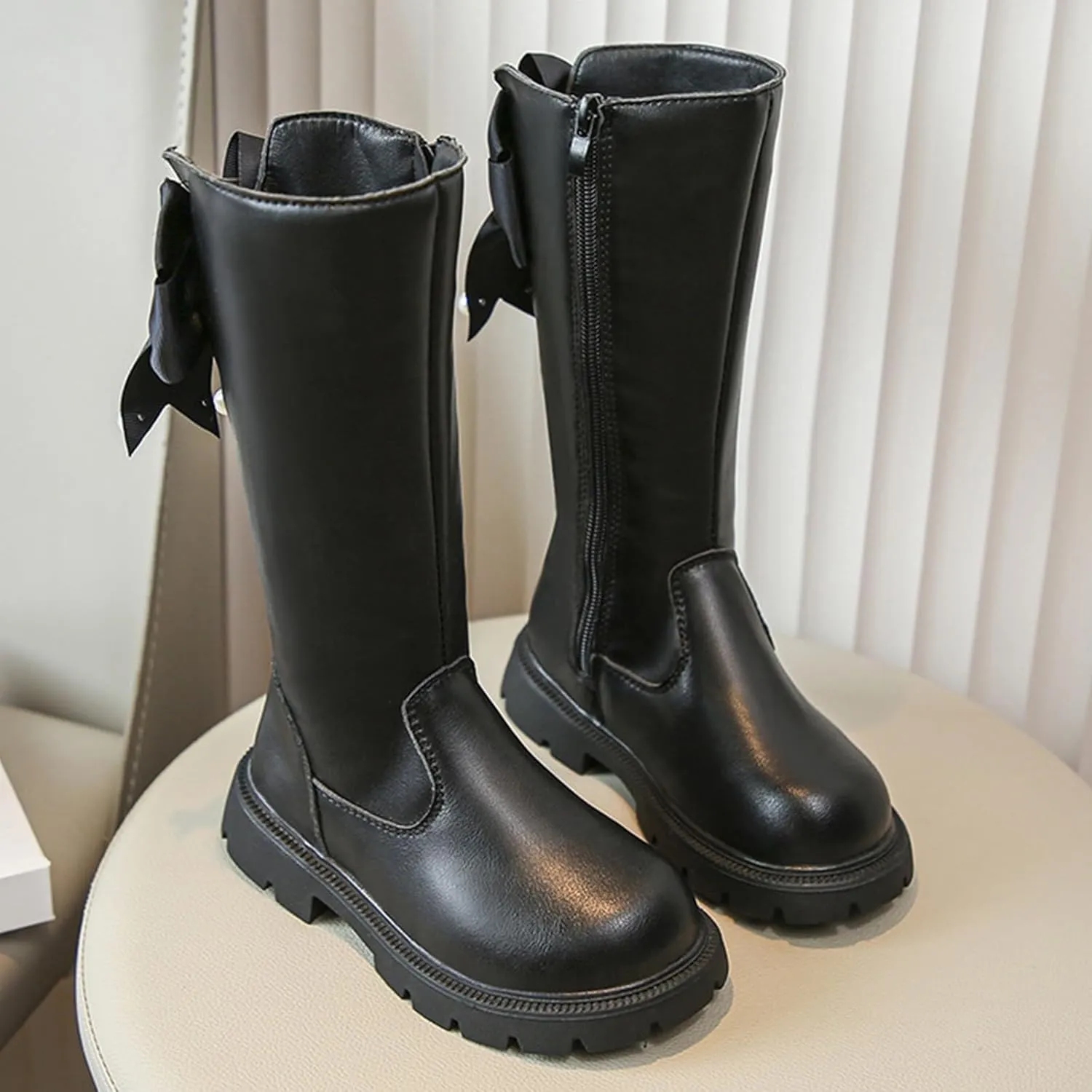 Little Kid/Big Kid Knee High Riding Boots Knee High Mid Calf Combat Riding Boots Square Toe Hiking Boots