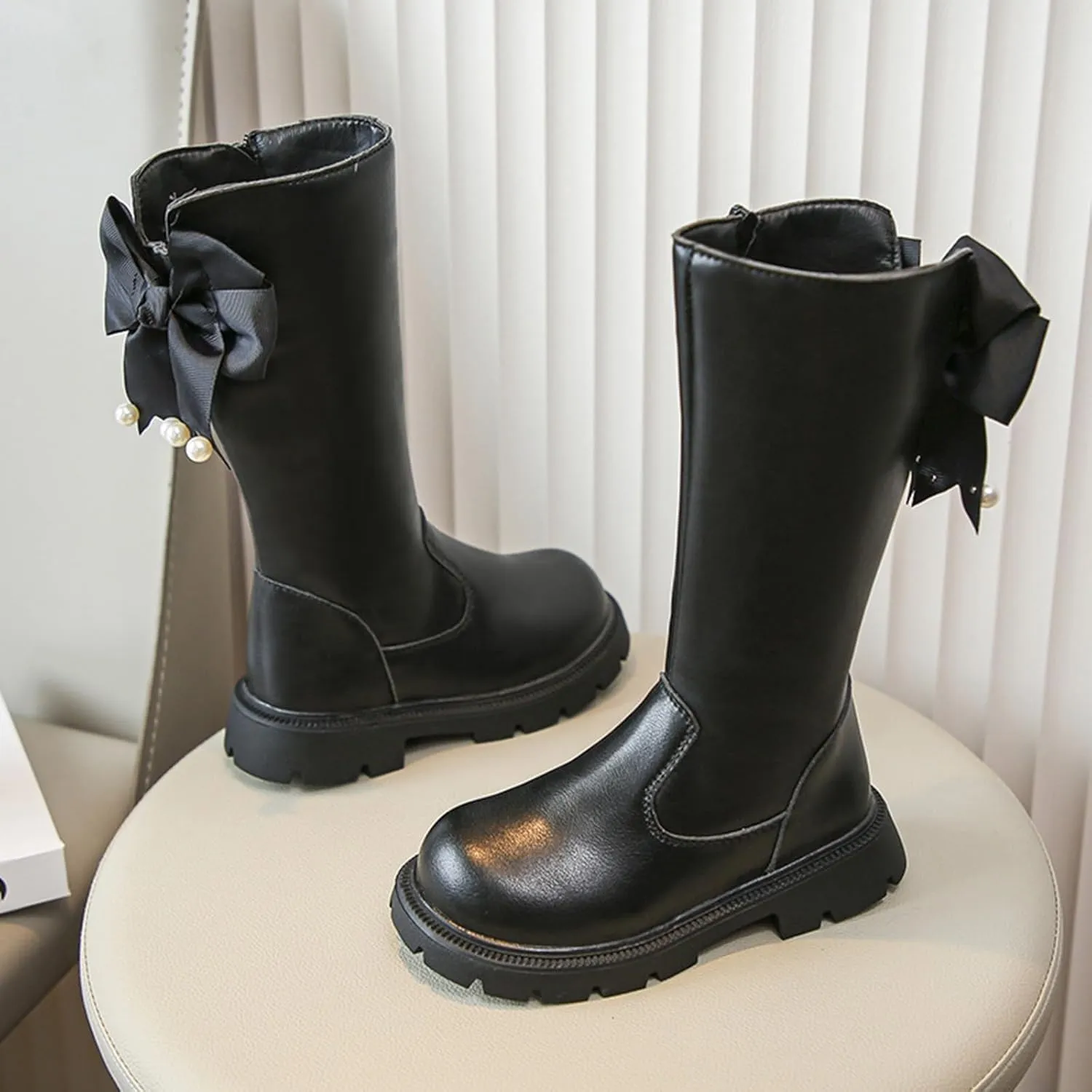 Little Kid/Big Kid Knee High Riding Boots Knee High Mid Calf Combat Riding Boots Square Toe Hiking Boots