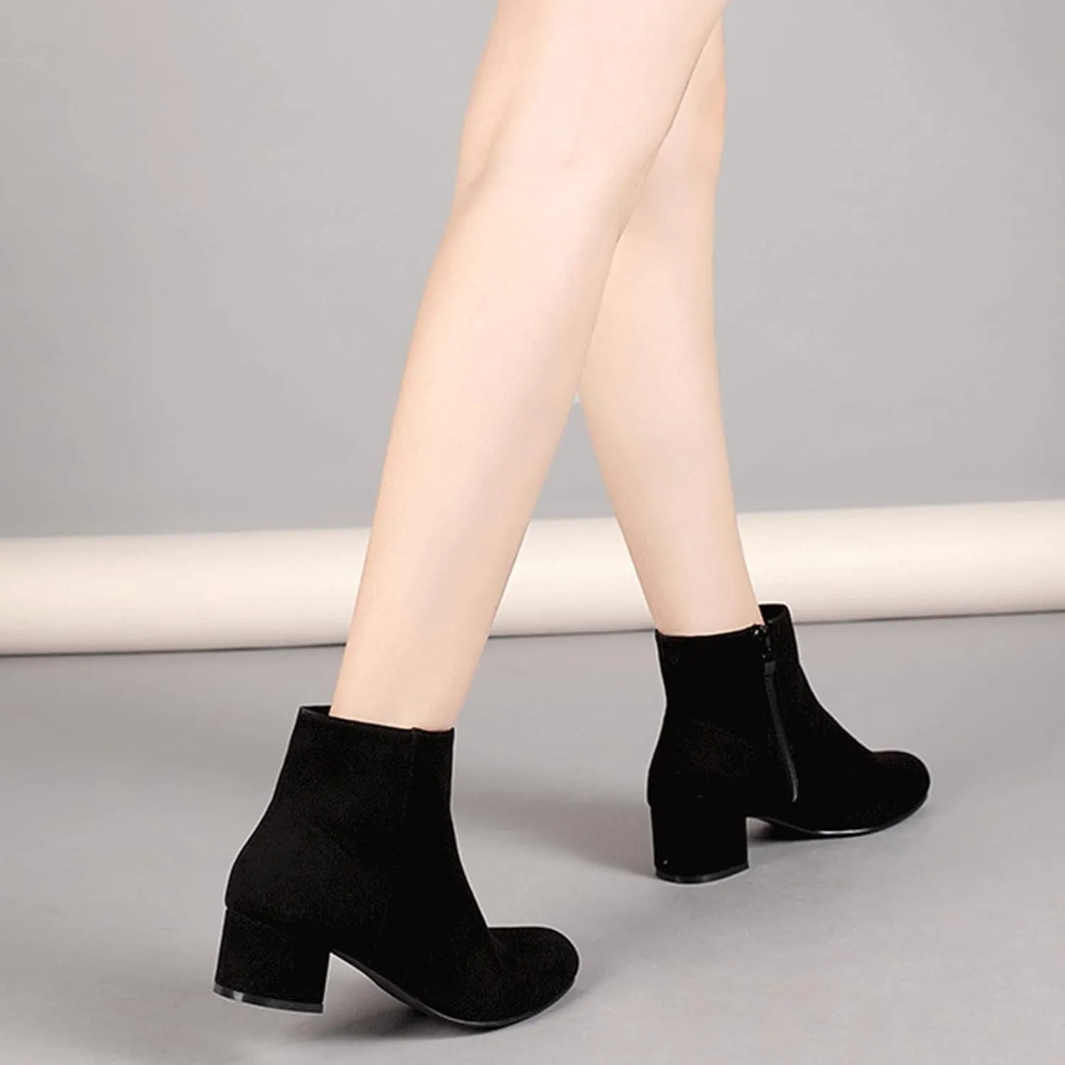 LIURUIJIA Women's Suede Ankle Boots Low Heel Leather Booties Side Zippers Round Toe Short Boots