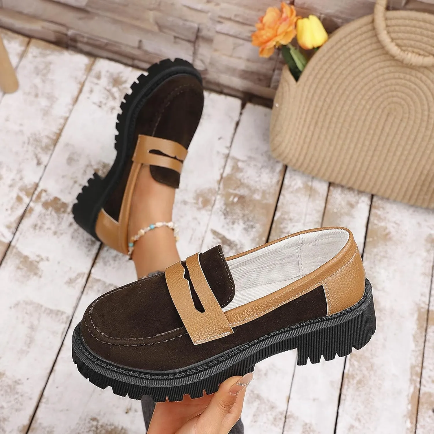 Loafer Women Dressy Penny Loafers Comfortable Work Shoes Casual Slip On Loafers Classic Wide Loafer Platform Shoes