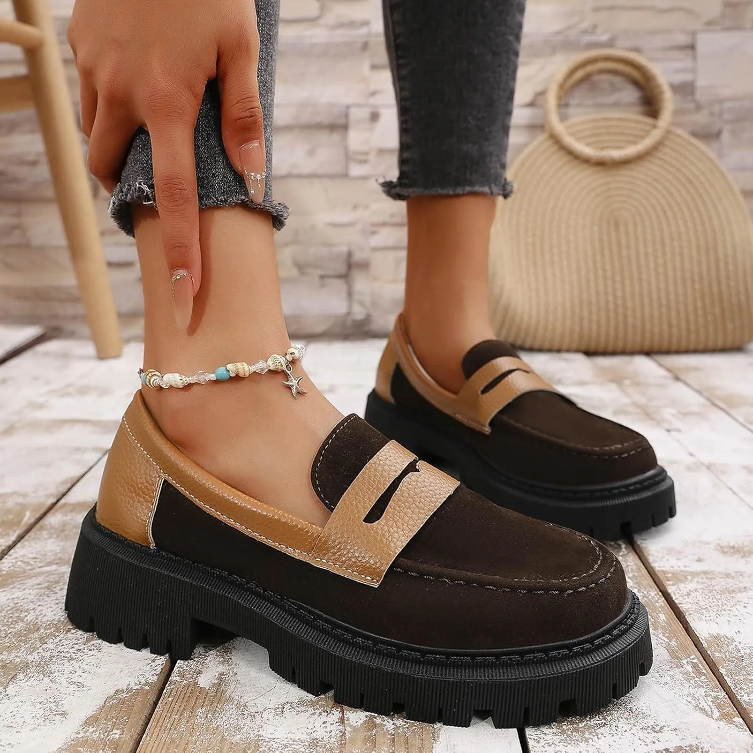 Loafer Women Dressy Penny Loafers Comfortable Work Shoes Casual Slip On Loafers Classic Wide Loafer Platform Shoes