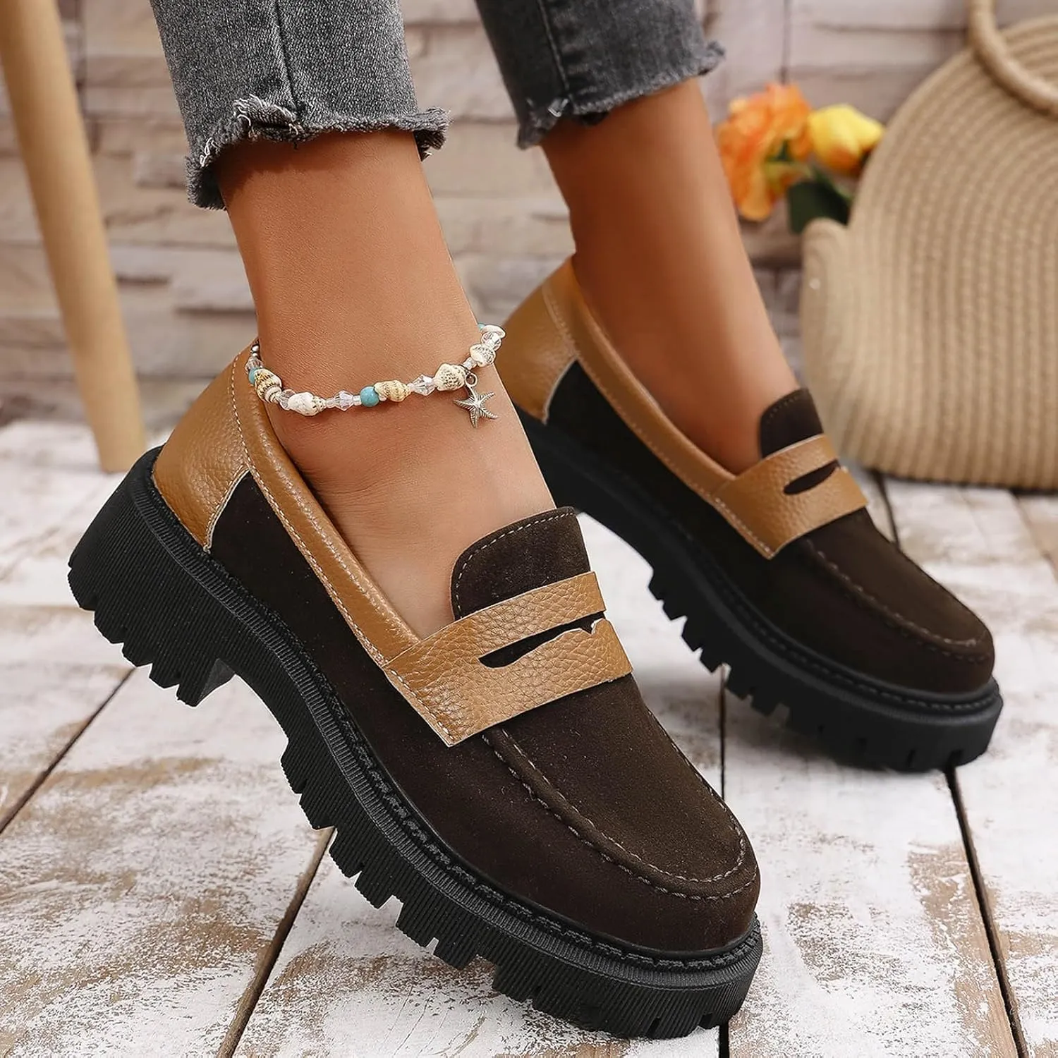 Loafer Women Dressy Penny Loafers Comfortable Work Shoes Casual Slip On Loafers Classic Wide Loafer Platform Shoes