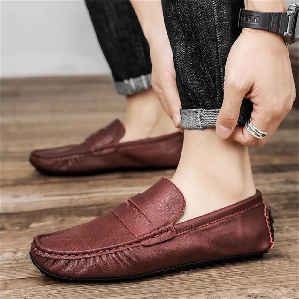 Loafers for Mens Vegan Leather Outdoor Driving Loafers Solid Color Party Wedding Non Slip Classic Slip-on