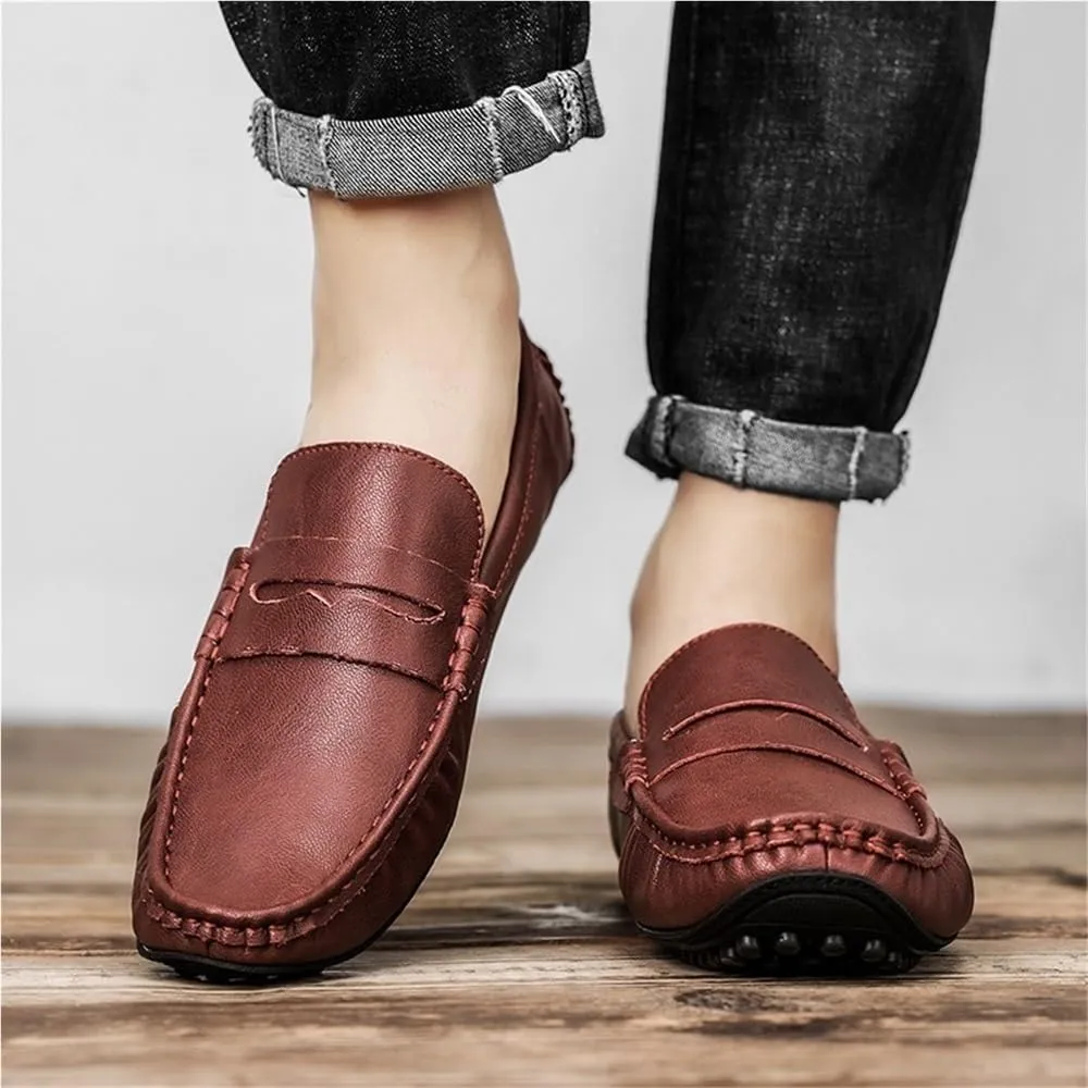 Loafers for Mens Vegan Leather Outdoor Driving Loafers Solid Color Party Wedding Non Slip Classic Slip-on