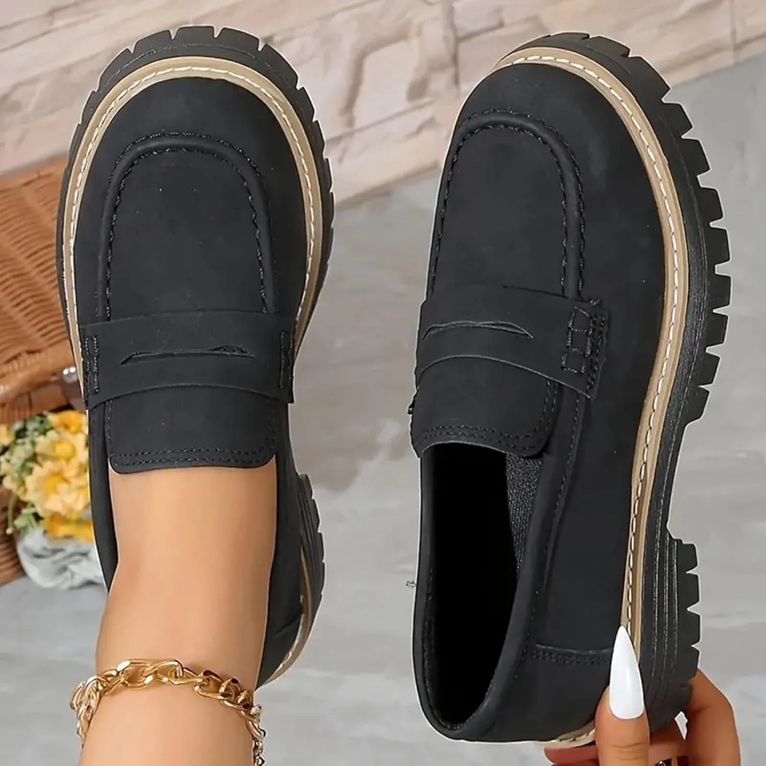 Loafers for Women 2024 Orthoture Walking Shoes Platform Penny Loafers Trendy Dress Work Shoes Wide Width Casual Shoes