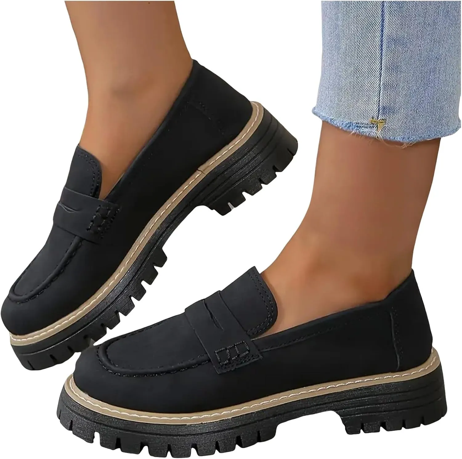 Loafers for Women 2024 Orthoture Walking Shoes Platform Penny Loafers Trendy Dress Work Shoes Wide Width Casual Shoes