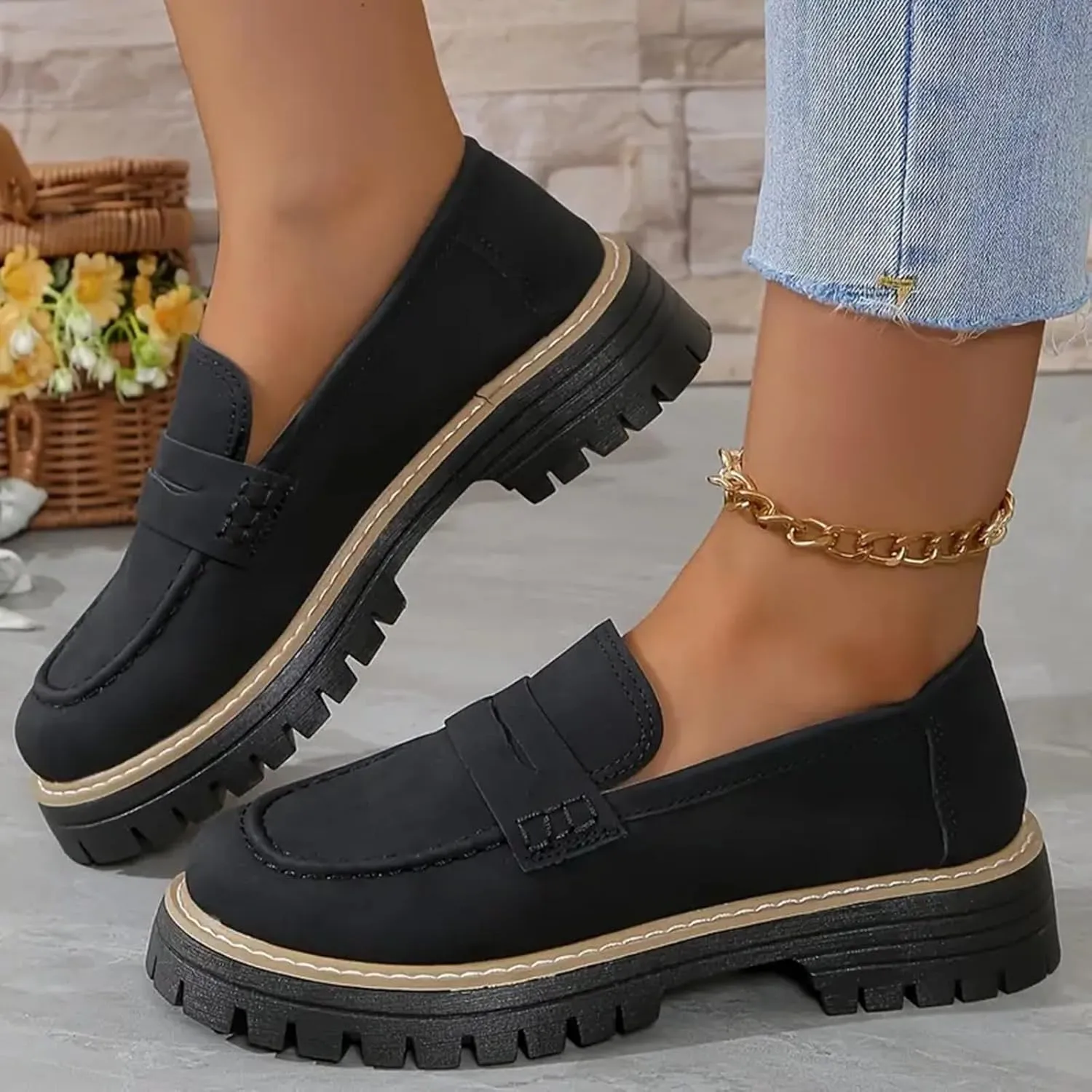 Loafers for Women 2024 Orthoture Walking Shoes Platform Penny Loafers Trendy Dress Work Shoes Wide Width Casual Shoes