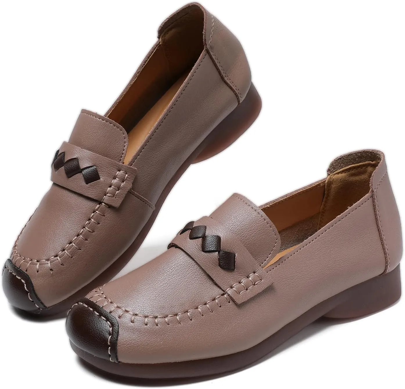 Loafers for Women Leather Penny Womens Loafers Slip-ons Soft Rubber Sole Shoes Color Matching