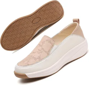 MEBAMY Women's Leather Soft Slip-On Loafers,Round Toe Platform Casual Sneakers,Non-Slip Heighten Low Top Comfortable Walking Loafers Black