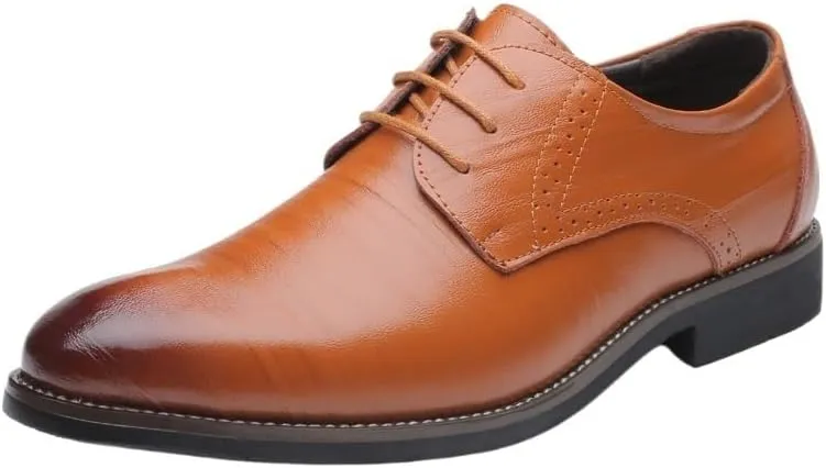 Men Fashion Tuxedo Shoes Classic Dress Pointed Toe Leather Lace Up Oxford Male Non Slip Driving