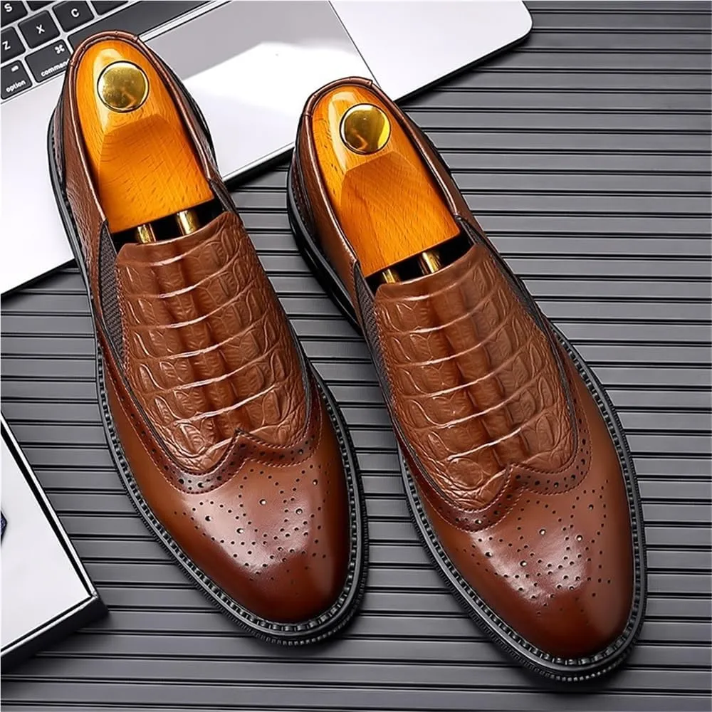 Men Moccasins Shoe Vegan Leather Classic Solid Color Anti-Slip Rubber Sole Slip Resistant Block Heel Slip On