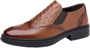 Men Moccasins Shoe Vegan Leather Classic Solid Color Anti-Slip Rubber Sole Slip Resistant Block Heel Slip On