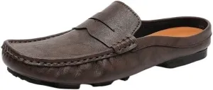 Men Vintage Loafers Leather Prom Moccasins Shoe Round Toe Solid Color Slip-on