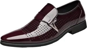 Mens Breathable Leather Shoes Retro Dress Shoe for Men Business Formal Shoe Low Heel Patent Red Leather Shoes Arch Support Dating Footwer Comfortable Office Suit Footwear Casual Brogues