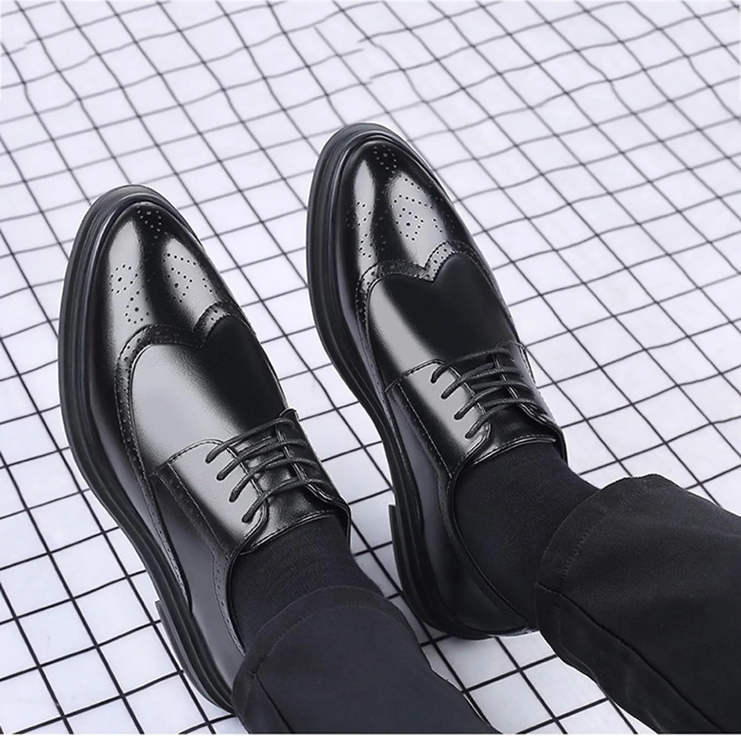 Mens Brogues Classic Oxfords Dress Shoes Formal Business Derby Lace Up Shoes for Evening Party Uniform
