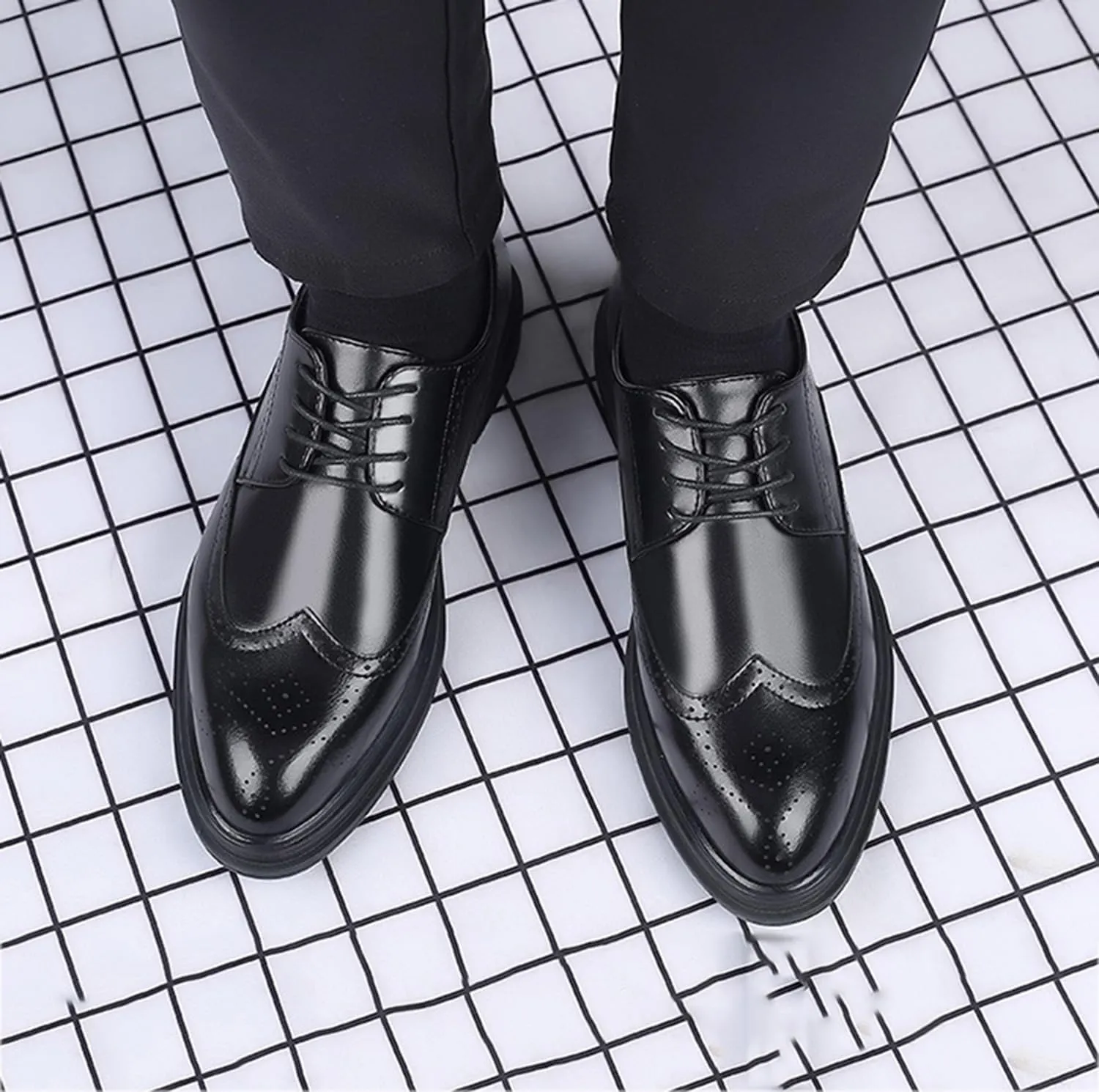 Mens Brogues Classic Oxfords Dress Shoes Formal Business Derby Lace Up Shoes for Evening Party Uniform