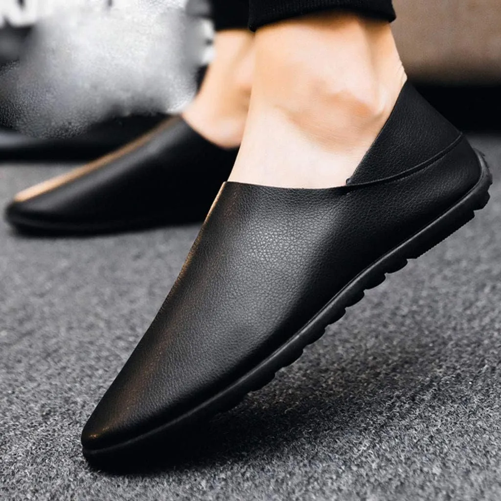 Men's Casual Dress Sneakers Shoes Stitching Soft Shoes Men's Mouth Lazy Pedal Leather Casual Shallow