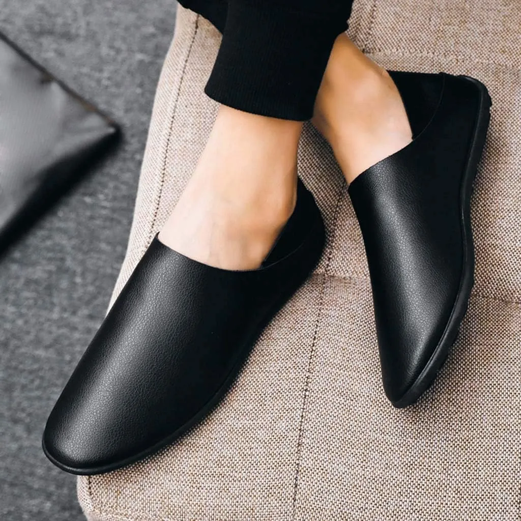 Men's Casual Dress Sneakers Shoes Stitching Soft Shoes Men's Mouth Lazy Pedal Leather Casual Shallow