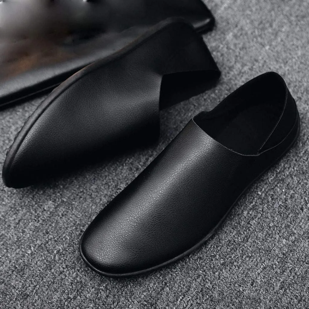 Men's Casual Dress Sneakers Shoes Stitching Soft Shoes Men's Mouth Lazy Pedal Leather Casual Shallow