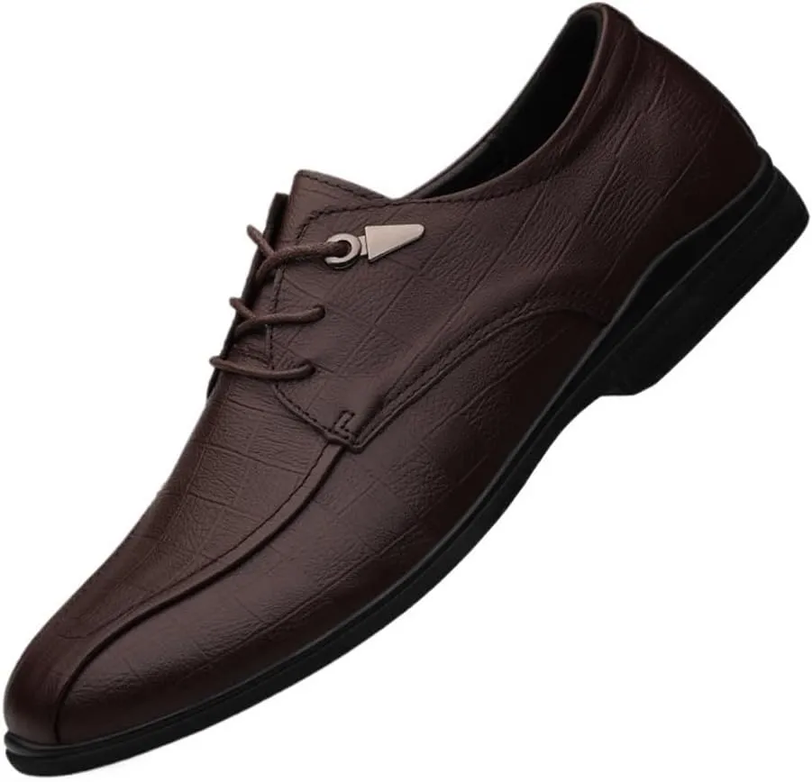 Men's Classic Business Dress Leather Shoes Elegant Solid Color Lace-Up Oxfords Modern Round Toe Casual Walking