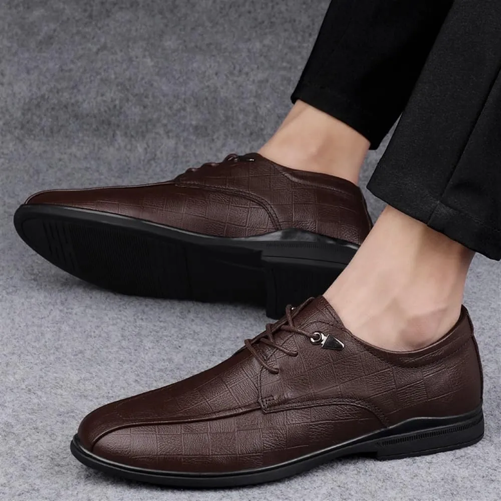 Men's Classic Business Dress Leather Shoes Elegant Solid Color Lace-Up Oxfords Modern Round Toe Casual Walking