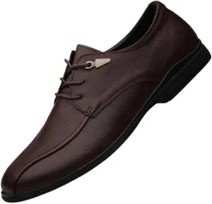 Men's Classic Business Dress Leather Shoes Elegant Solid Color Lace-Up Oxfords Modern Round Toe Casual Walking
