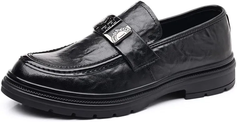 Men's Classic Formal Business Oxford Shoes Mens Fashion Slip-On Formal Loafers Mid Chunky Heels Low Top Work Dress Shoes