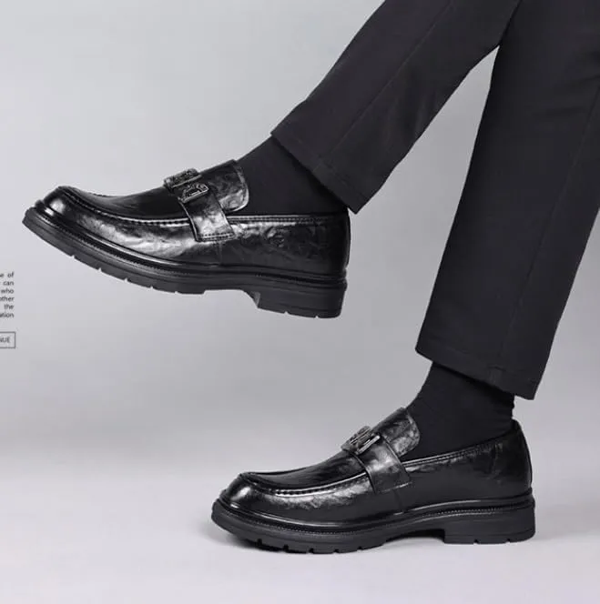 Men's Classic Formal Business Oxford Shoes Mens Fashion Slip-On Formal Loafers Mid Chunky Heels Low Top Work Dress Shoes