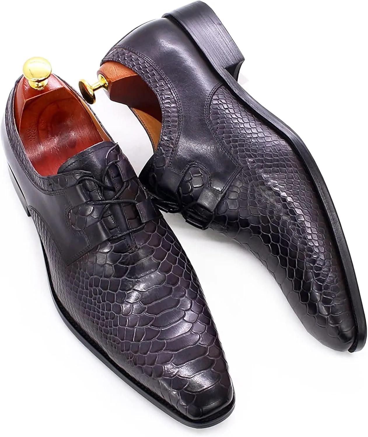 Men's Classic Oxfords Formal Dress Shoes Brogues Derbys Breathable Leather Lace-ups,Grey-40