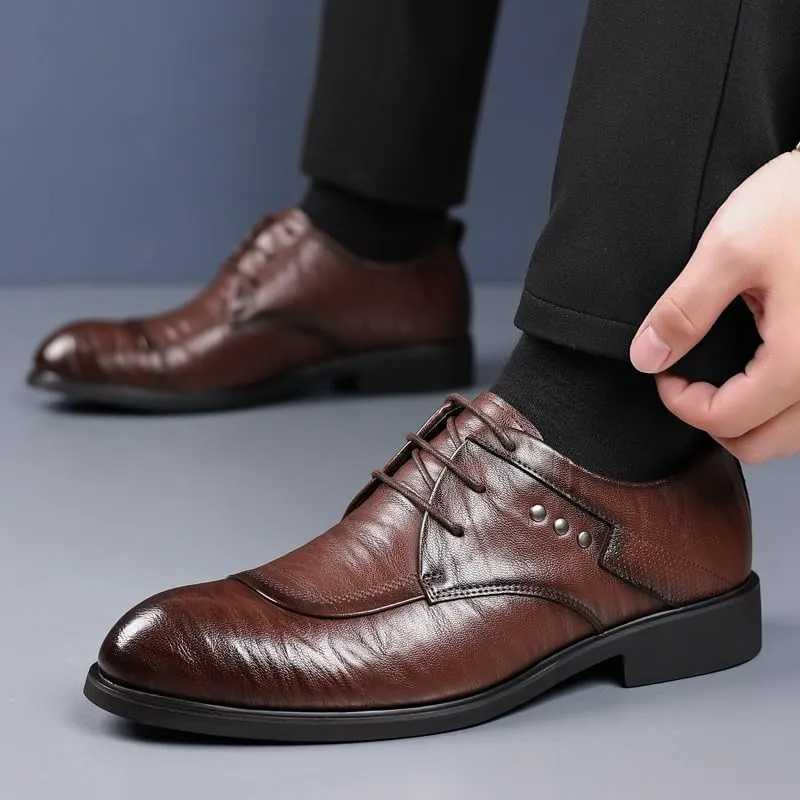 Mens Derby Shoes Genuine Leather Fashion Breathable Prom Business Wedding Dress Shoes Classic Lace-up Classic Low Top Leather Dress Shoes(7)