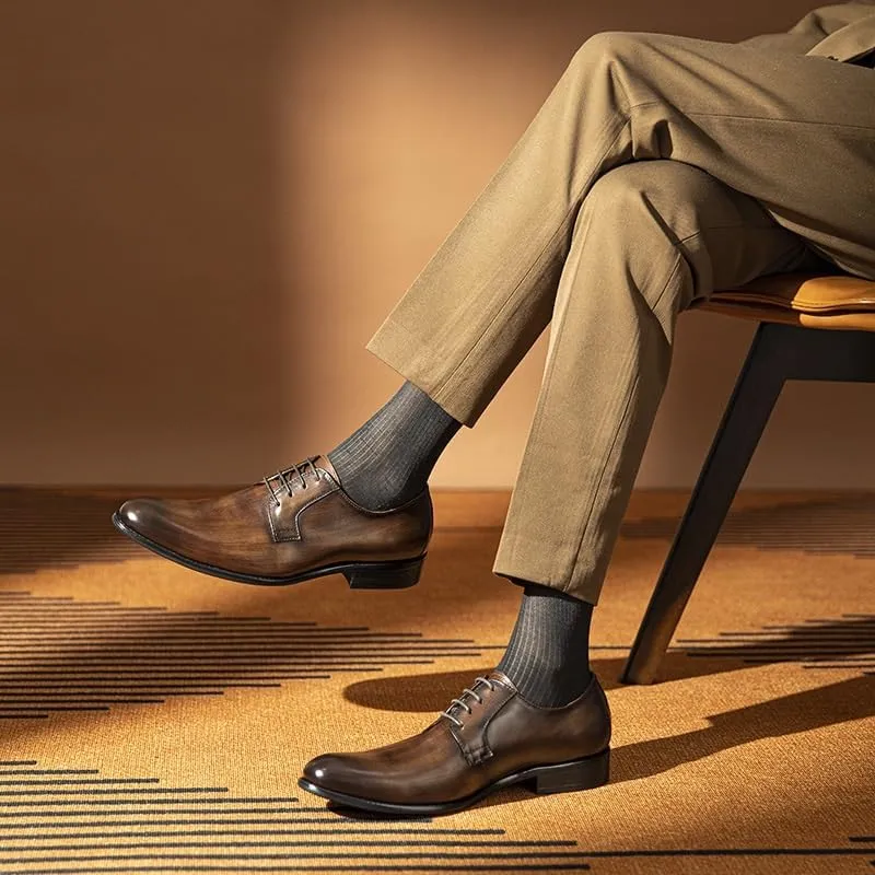 Men's Dress Shoes Casual Lace up Formal Oxfords Shoes Patent Leather Derby Shoes for Men