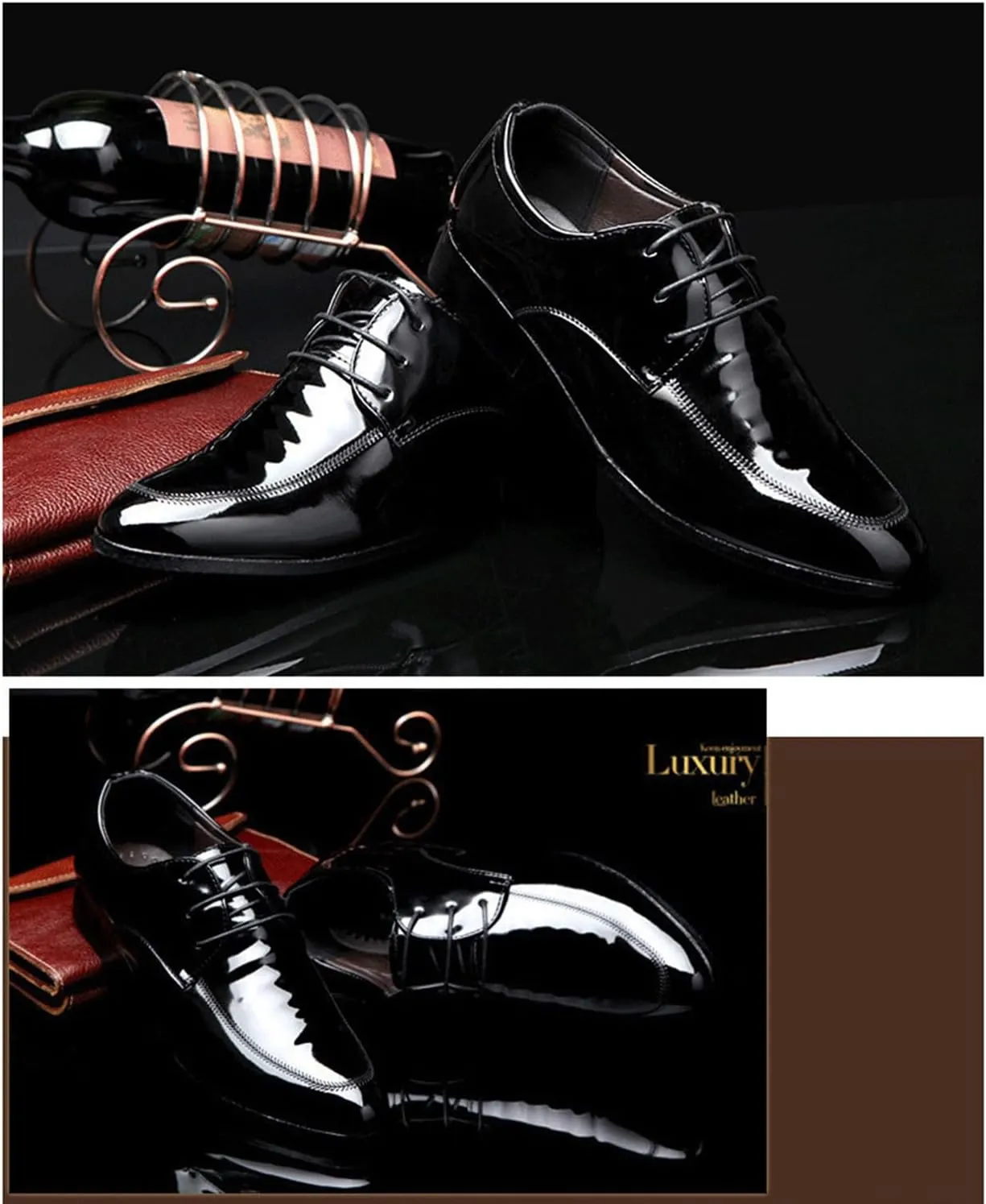 Men's Dress Shoes Casual Oxford Lace-up Shoes Office Business Formal Shoes Fashion Patent Leather Shoes